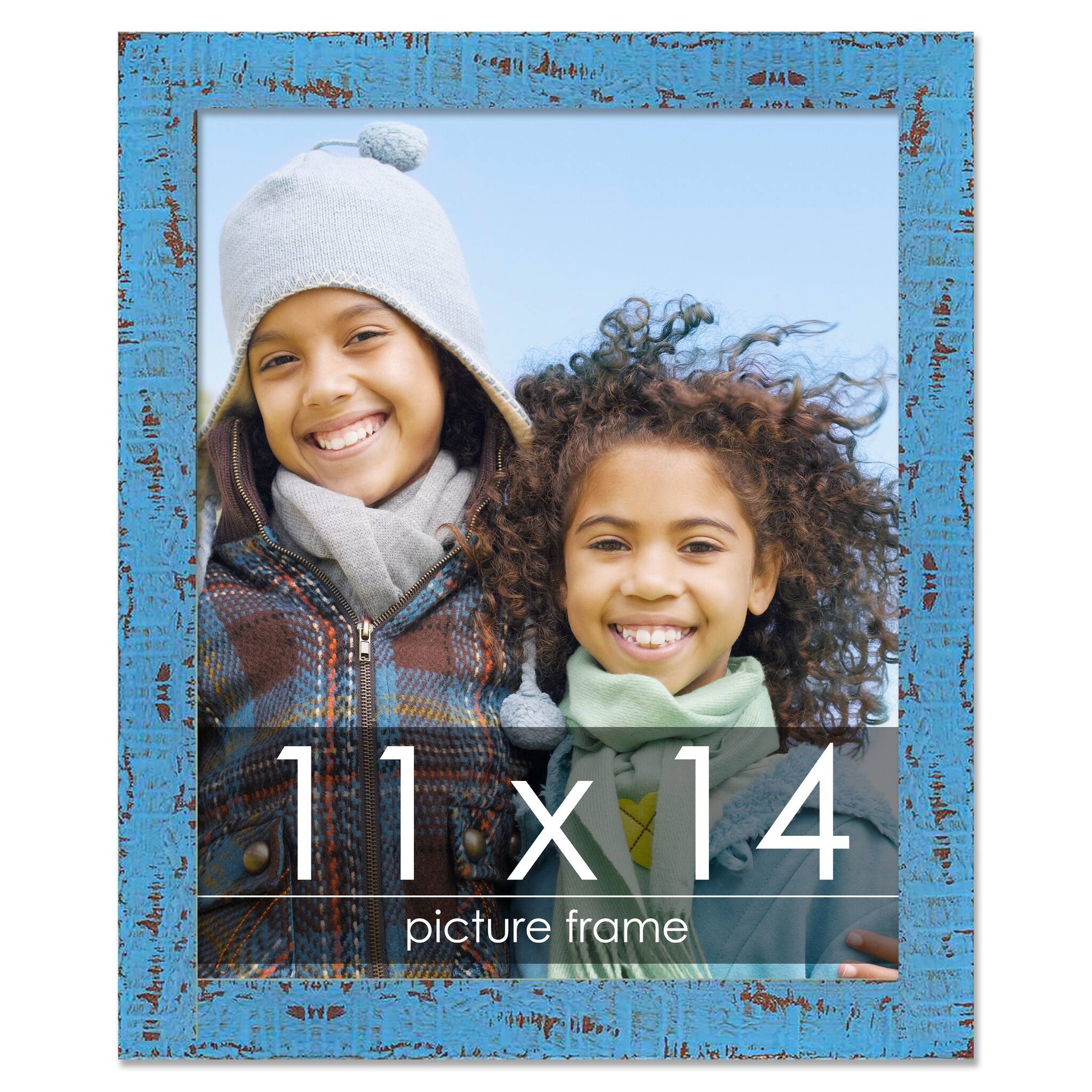 11x14 Shabby Chic / Farmhouse Blue Wood Picture Frame UV Acrylic